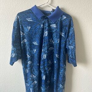 TEHAMA Leaf Print Blue Polo Shirt